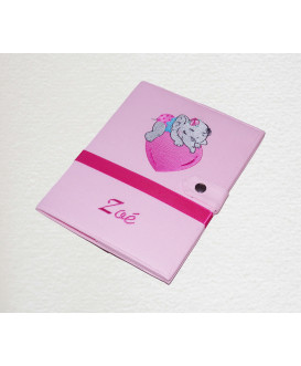 Protège carnet de santé rigide personnalisé - rose - bébé éléphant - Cadeau de naissance