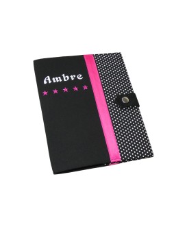 Protège carnet de santé rigide personnalisé  - Cadeau de naissance fille personnalisé - noir ruban rose