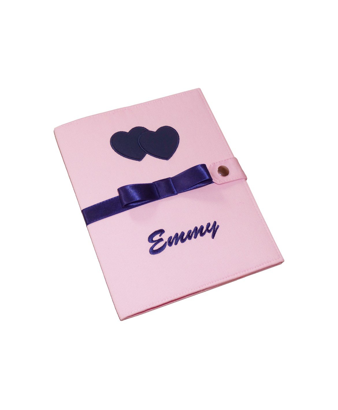 Protège carnet de santé fille rigide personnalisé rose- motif coeur - Cadeau de naissance personnalisé