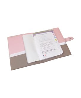 Protège carnet de santé rigide personnalisé rose et taupe - thème papillon - Cadeau de naissance fille personnalisé