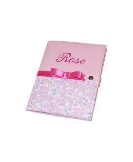 Protège carnet de santé rigide personnalisé rose et liberty - Cadeau de naissance personnalisé