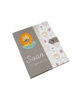 Protège carnet de santé rigide personnalisé - Thème lion - Cadeau de naissance personnalisé