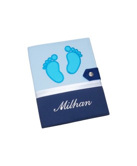Protège carnet de santé garçon  rigide personnalisé - baby feet - Cadeau de naissance garçon personnalisé