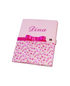 Protège carnet de santé rigide personnalisé - fleurs roses - Cadeau de naissance fille personnalisé