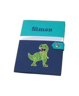 Protège carnet de santé rigide personnalisé - vert et bleu - thème dinosaure - Cadeau de naissance garçon