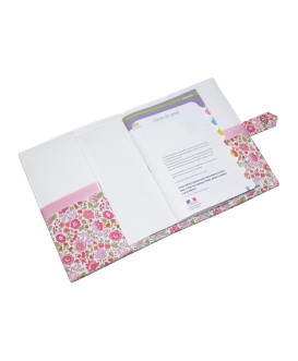 Protège carnet de santé rigide personnalisé blanc et liberty rose - Cadeau de naissance personnalisé