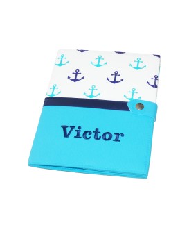 Protège carnet de santé rigide personnalisé - Cadeau de naissance personnalisé - thème marin - bleu turquoise