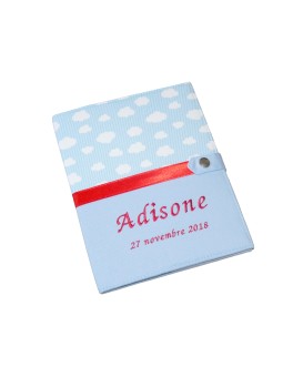 Protège carnet de santé rigide  personnalisé bleu - nuages