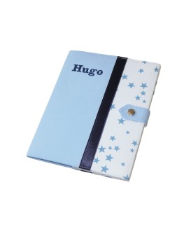 Protège carnet de santé rigide personnalisé - bleu ciel - étoiles - Cadeau de naissance garçon personnalisé