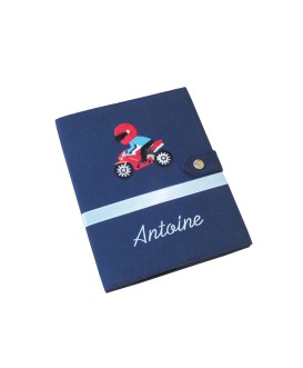 Protège carnet de santé rigide personnalisé - bleu marine - moto - Cadeau de naissance garçon