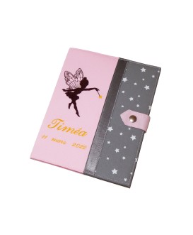 Protège carnet de santé rigide personnalisé - fée clochette et étoile - Cadeau de naissance fille personnalisé