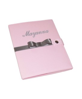 Protège carnet de santé personnalisé rigide rose uni - Cadeau de naissance fille personnalisé