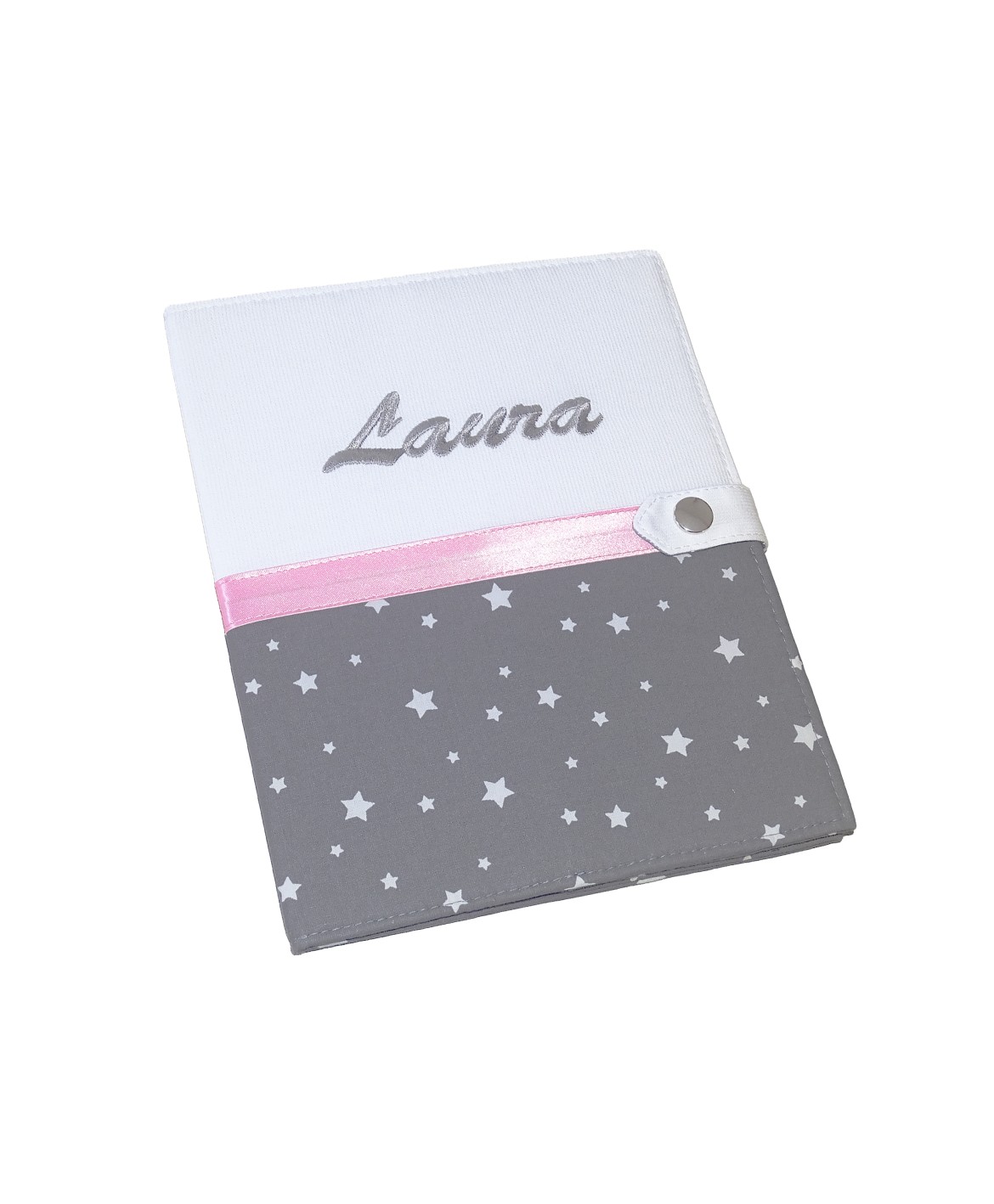 Protège carnet de santé rigide personnalisé - Motif étoile - gris et blanc