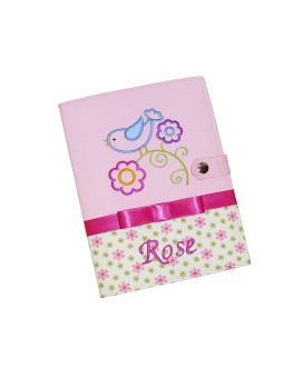 Protège carnet de santé personnalisé "spring bird" rigide - Cadeau de naissance fille personnalisé - rose