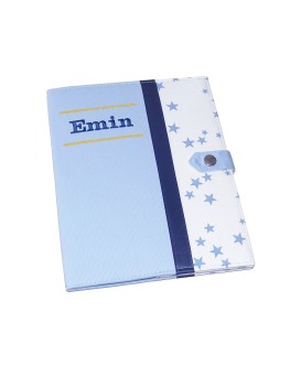 Protège carnet de santé rigide personnalisé - étoiles - bleu - Cadeau de naissance garçon personnalisé - bleu