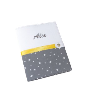 Protège carnet de santé rigide personnalisé - Cadeau de naissance fille personnalisé - modèle Alix - blanc et gris