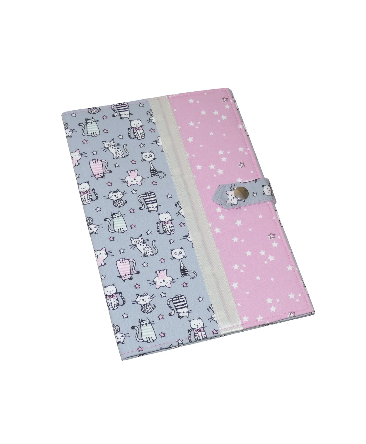 Pochette de rangement pour carnet de santé - petit chat - rose et gris