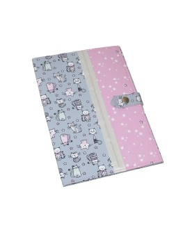 Pochette de rangement pour carnet de santé - petit chat - rose et gris