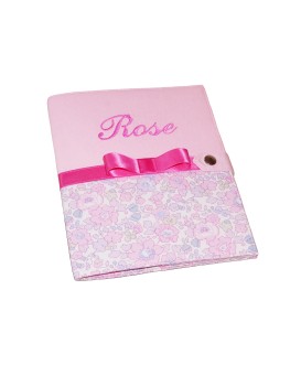 Protège carnet de santé rigide personnalisé rose et liberty - Cadeau de naissance personnalisé
