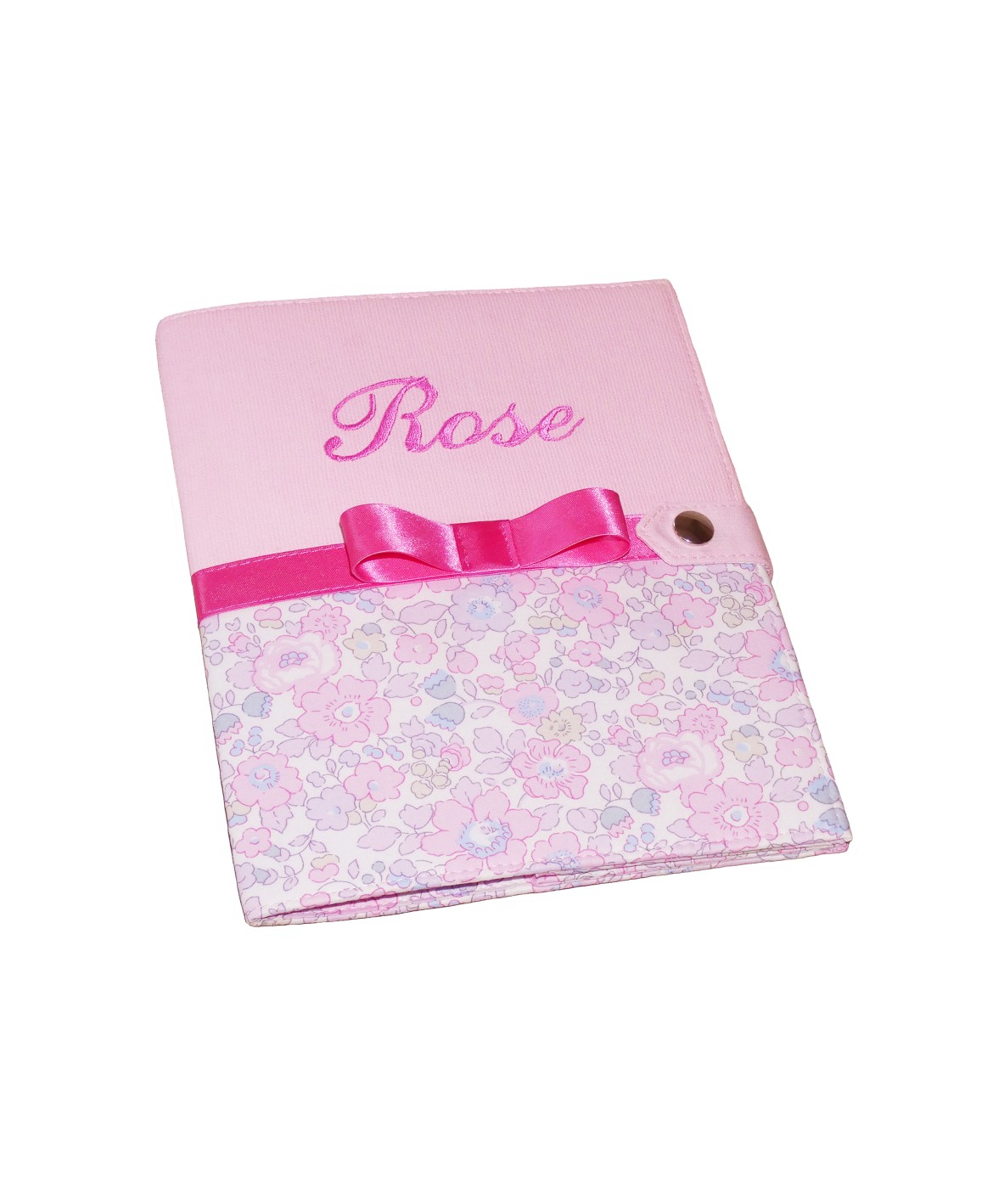 Protège carnet de santé rigide personnalisé rose et liberty - Cadeau de naissance personnalisé