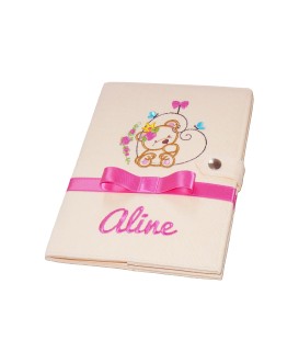 Protège carnet de santé rigide personnalisé - fille - ourson