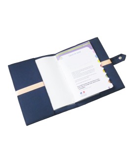 Protège carnet de santé personnalisé rigide bleu marine - ruban pêche - Cadeau de naissance fille personnalisé