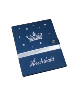 Protège carnet de santé rigide personnalisé bleu marine - couronne - cadeau de naissance garçon