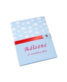 Protège carnet de santé rigide  personnalisé bleu - nuages