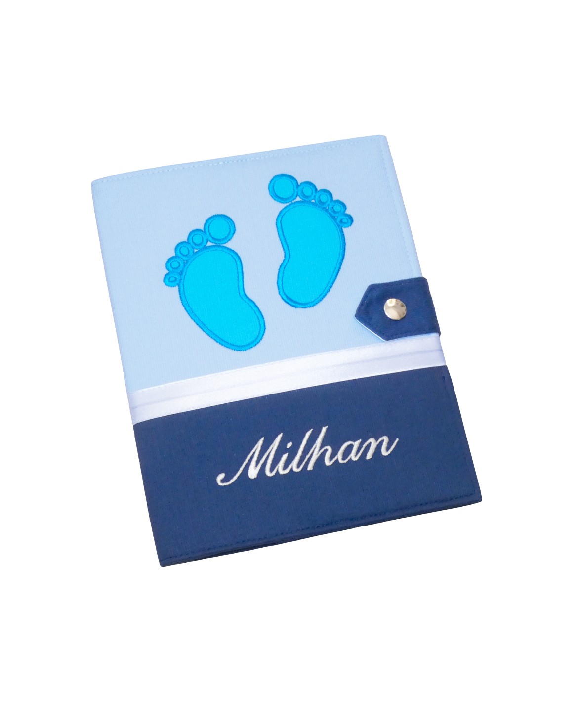 Protège carnet de santé garçon rigide personnalisé - baby feet - Cadeau de naissance garçon personnalisé