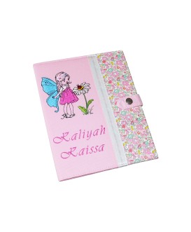 Protège carnet de santé rigide personnalisé - fée des fleurs - Cadeau de naissance fille personnalisé - liberty rose