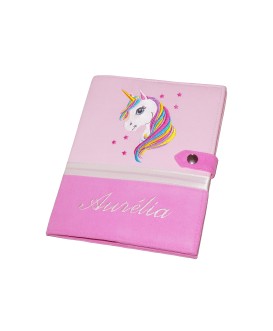 Protège carnet de santé licorne rose fille rigide personnalisé - Cadeau de naissance personnalisé