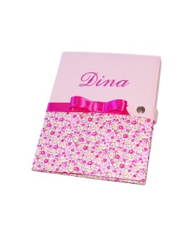 Protège carnet de santé rigide personnalisé - fleurs roses - Cadeau de naissance fille personnalisé
