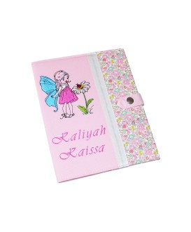 Protège carnet de santé rigide personnalisé - fée des fleurs - Cadeau de naissance fille personnalisé - liberty rose