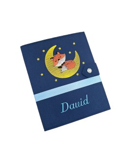 Protège carnet de santé rigide personnalisé - petit renard - lune - Cadeau de naissance personnalisé