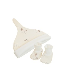 Bonnet et chaussons bébé naissance - beige - motif étoile