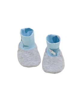 Ensemble bonnet et chaussons bébé naissance - bleu et gris