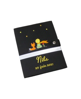 Protège carnet de santé rigide personnalisé - Petit prince - couleur noir - Cadeau de naissance garçon