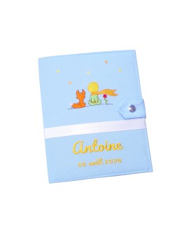 Protège carnet de santé rigide personnalisé - Petit prince - couleur bleu ciel - Cadeau de naissance garçon